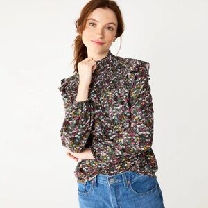 Draper James RSVP Green Floral Smocked Yoke Long Sleeve Blouse size 1X